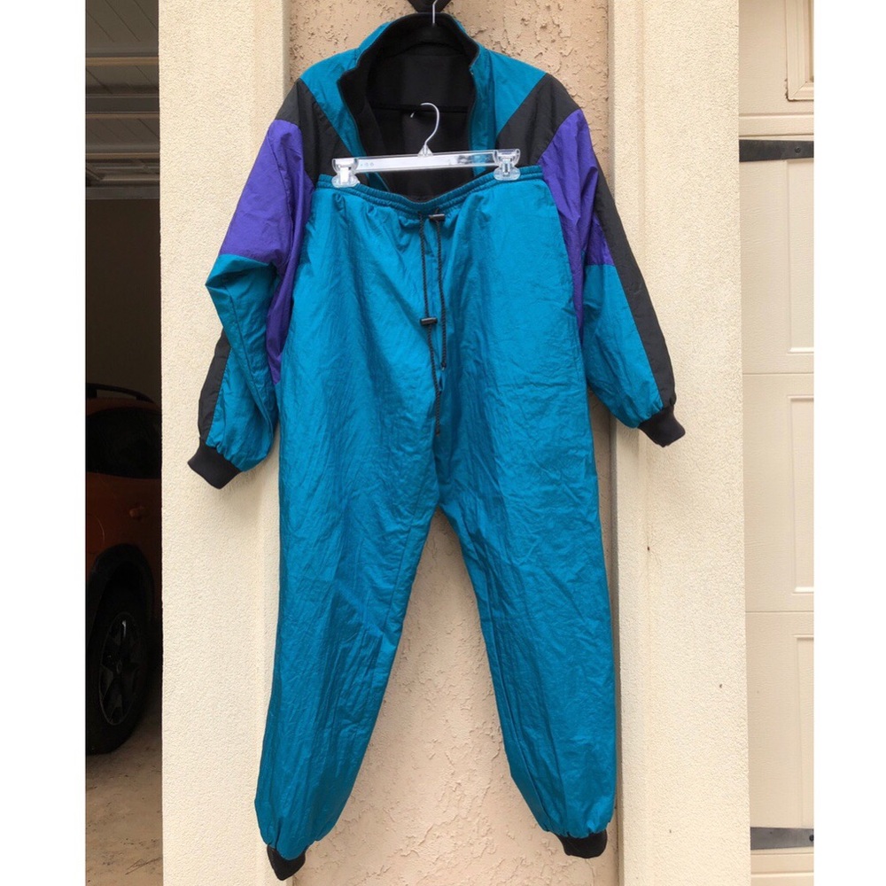 REVERSIBLE VINTAGE TEAL TRACK SUIT SET